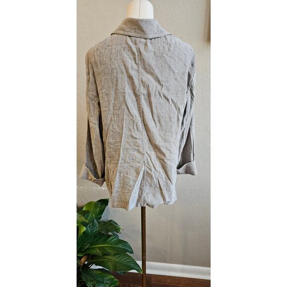 Chicos Linen-Blend Stretch Moto Jacket Women Size 3 16/18 Gray Brown Lightweight - Picture 3 of 8